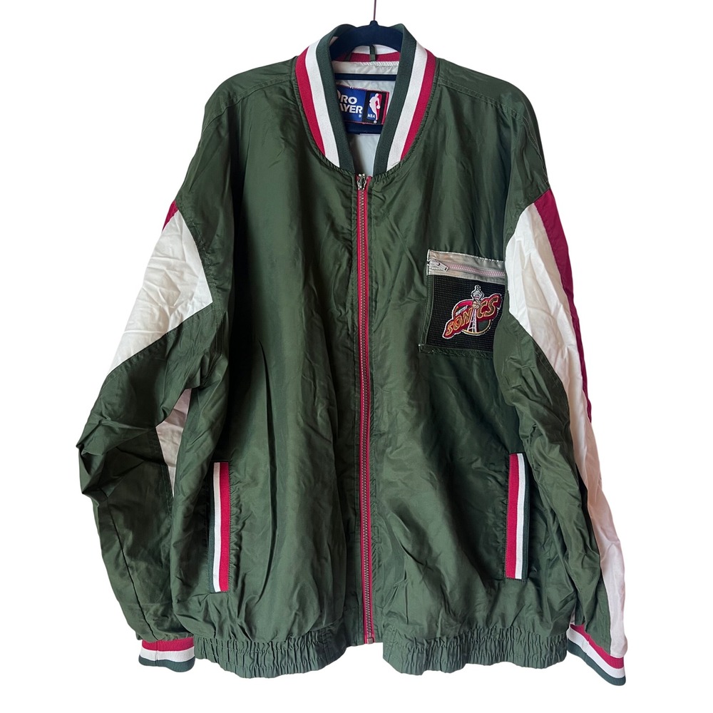 Vintage Pro Player Seattle Sonics NBA‎ Windbreaker Jacket Green Red Mens XL